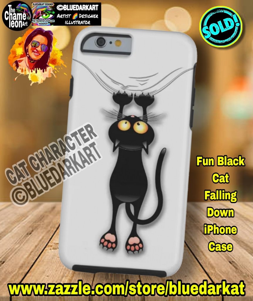 Fun Black Cat Falling Down iPhone Case 🐈‍⬛ Design © BluedarkArt TheChameleonArt


