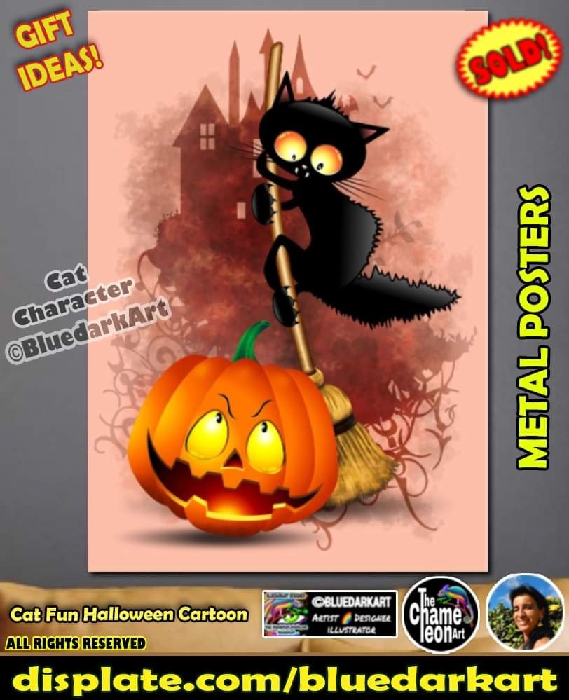 Cat Fun Halloween Cartoon Metal Posters 🐈‍⬛ design © BluedarkArt TheChameleonArt

